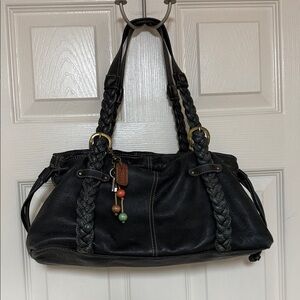 Fossil Black Braided Leather Shoulder Bag